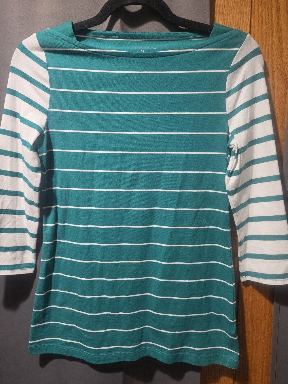 Merona Striped Teal and White Boatneck Women's Top